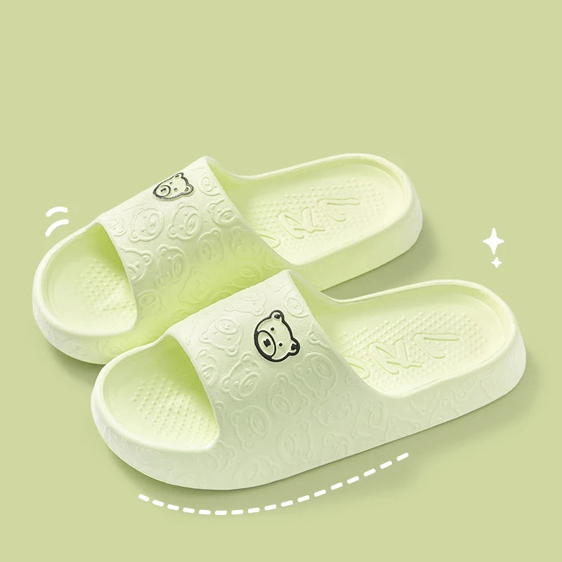 Women Casual Slippers Summer Cute Bear Cool Bathroom Anti-slip Slides Air Cushion Lightness Soft Sole Men Flat Shoes Couple