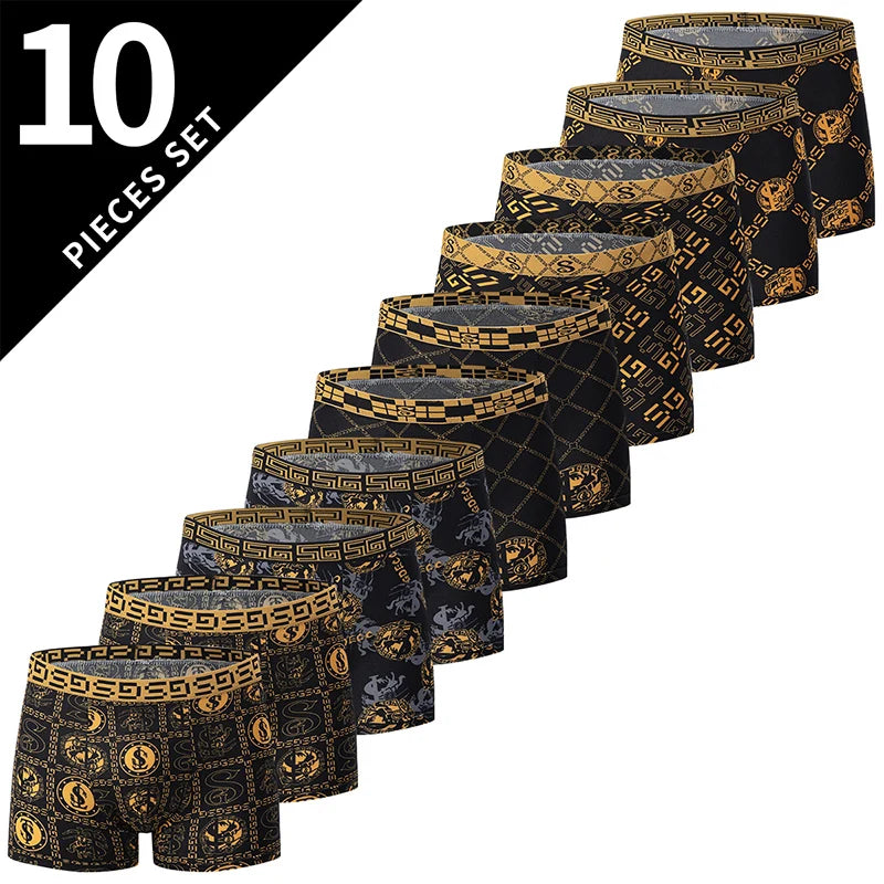 10-piece men's random fashion printed underwear Europe and large size sexy men comfortable wild boyshort elastic waist pants.