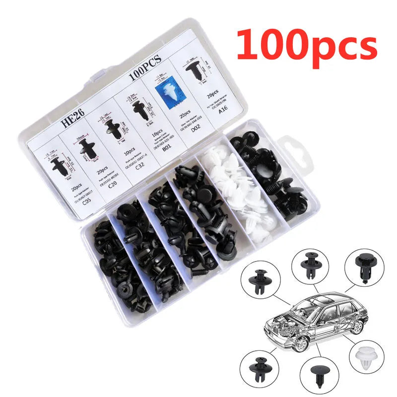 100Pcs Auto Fastener Clip Mixed Car Body Push Retainer Pin Rivet Bumper Door Trim Panel Fastener Kit Car Clips Box or Bag Packag