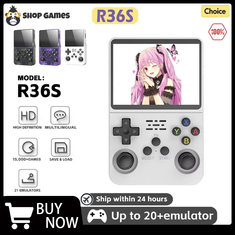 Open Source R36S Retro Handheld Video Game Console Linux System 3.5 Inch IPS Screen Portable Pocket Video Player 64GB Games
