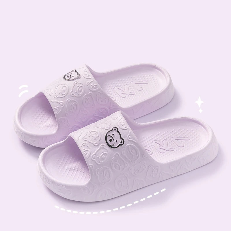 Women Casual Slippers Summer Cute Bear Cool Bathroom Anti-slip Slides Air Cushion Lightness Soft Sole Men Flat Shoes Couple