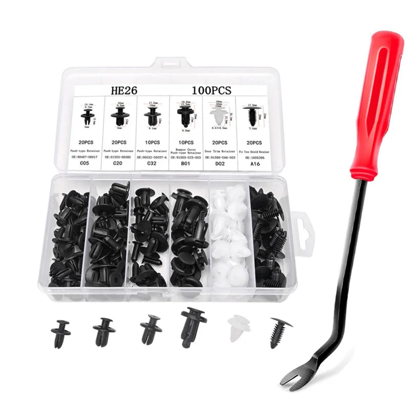 100Pcs Auto Fastener Clip Mixed Car Body Push Retainer Pin Rivet Bumper Door Trim Panel Fastener Kit Car Clips Box or Bag Packag