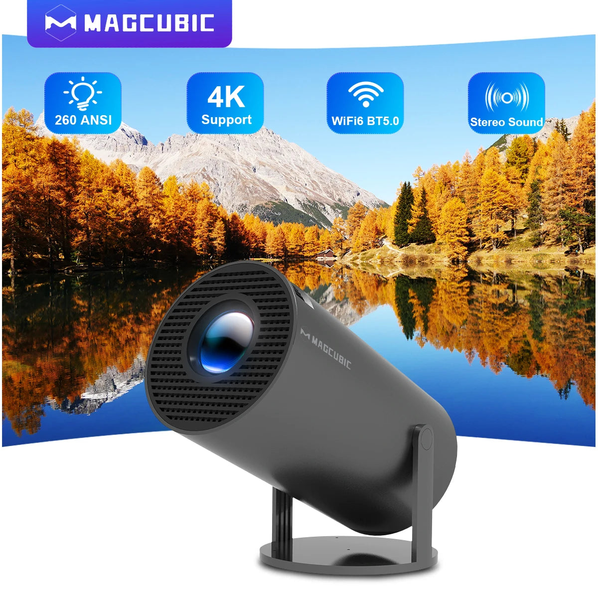 Magcubic Projector Android11 4K 1280*720P HY300 Pro Dual Wifi 290ANSI 180 Flexible BT5.0 Cinema Outdoor Portable Projetor
