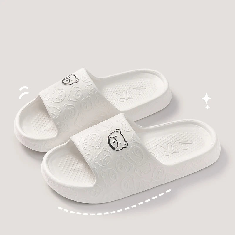 Women Casual Slippers Summer Cute Bear Cool Bathroom Anti-slip Slides Air Cushion Lightness Soft Sole Men Flat Shoes Couple