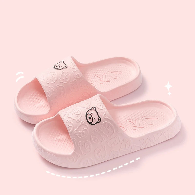 Women Casual Slippers Summer Cute Bear Cool Bathroom Anti-slip Slides Air Cushion Lightness Soft Sole Men Flat Shoes Couple
