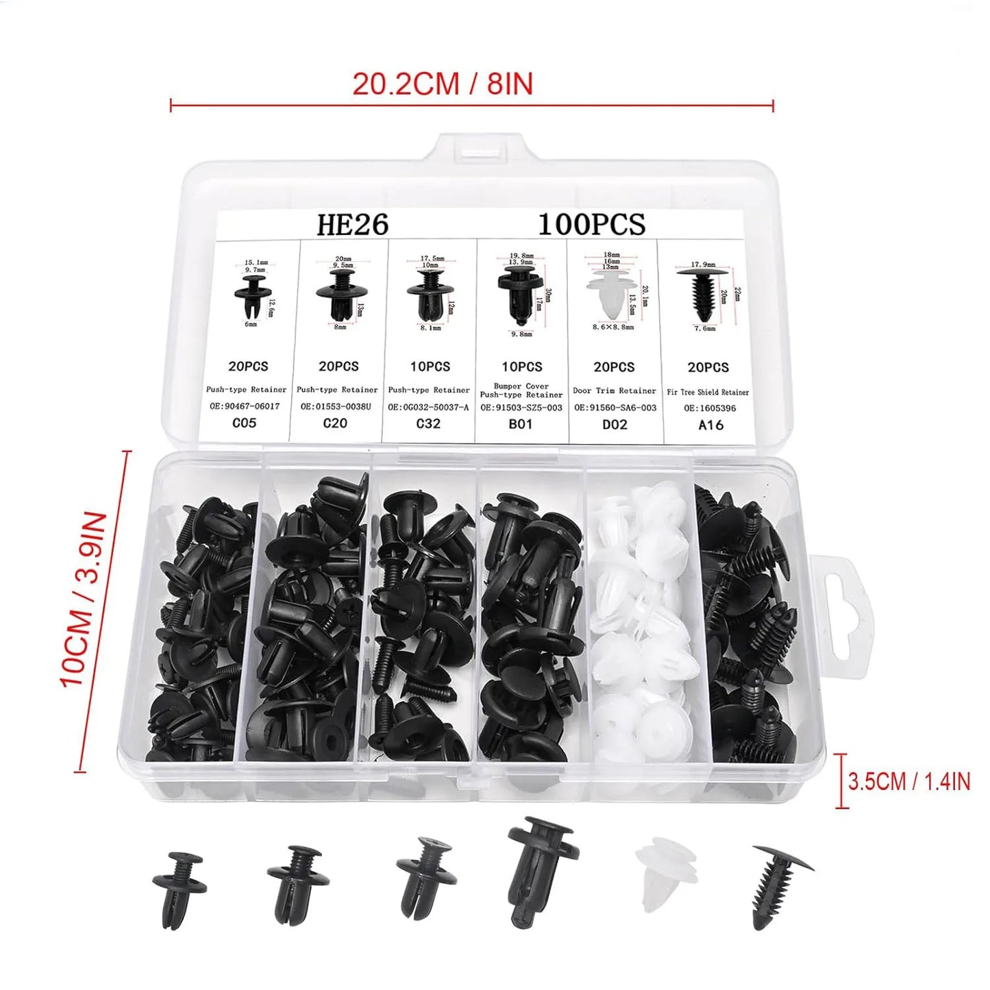 100Pcs Auto Fastener Clip Mixed Car Body Push Retainer Pin Rivet Bumper Door Trim Panel Fastener Kit Car Clips Box or Bag Packag