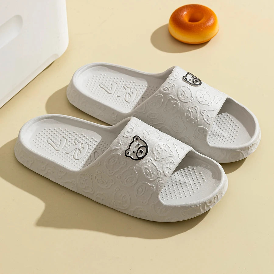 Women Casual Slippers Summer Cute Bear Cool Bathroom Anti-slip Slides Air Cushion Lightness Soft Sole Men Flat Shoes Couple