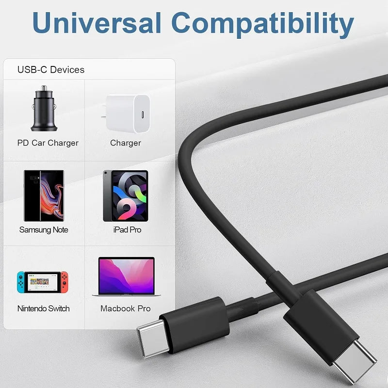Type C to Type C Cable  For IPhone 15 16 PD 60W Fast Charging For Samsung Xiaomi Huawei Type C Data Line White Black 1M 2M 3M