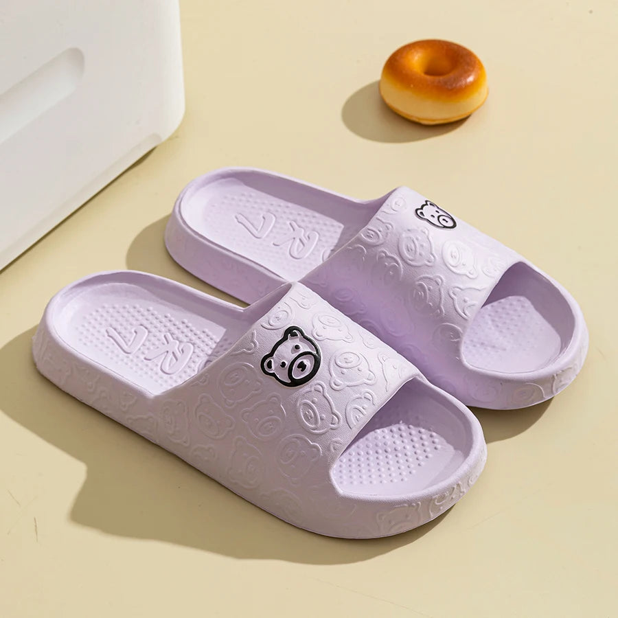 Women Casual Slippers Summer Cute Bear Cool Bathroom Anti-slip Slides Air Cushion Lightness Soft Sole Men Flat Shoes Couple