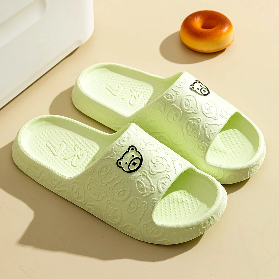 Women Casual Slippers Summer Cute Bear Cool Bathroom Anti-slip Slides Air Cushion Lightness Soft Sole Men Flat Shoes Couple