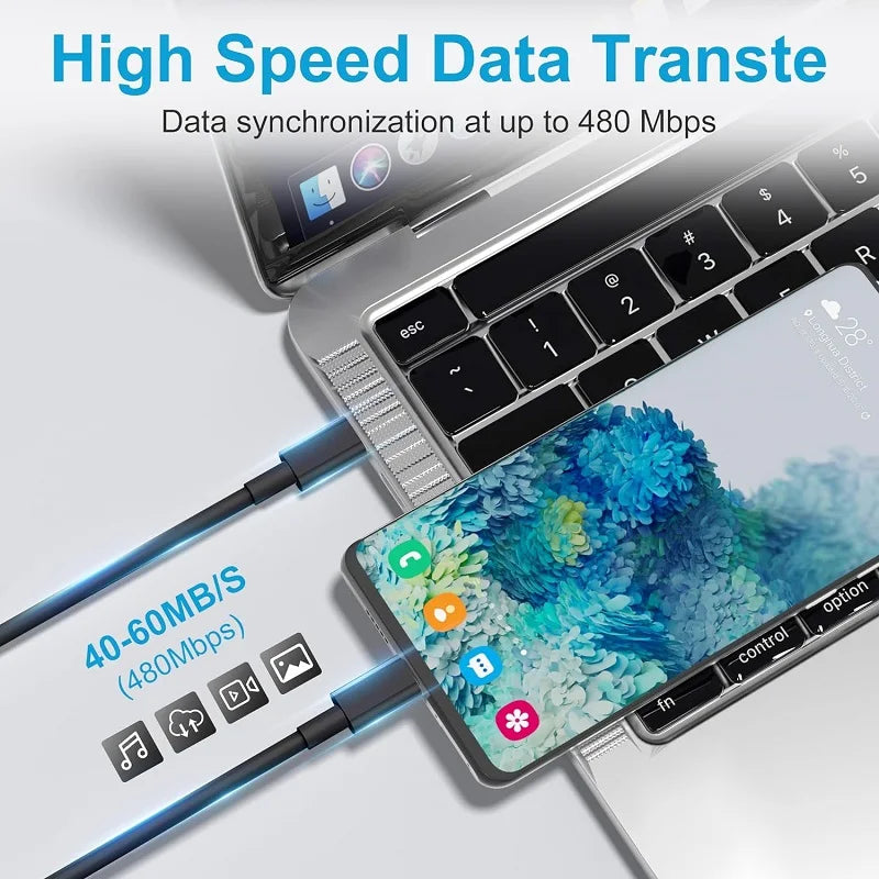 Type C to Type C Cable  For IPhone 15 16 PD 60W Fast Charging For Samsung Xiaomi Huawei Type C Data Line White Black 1M 2M 3M