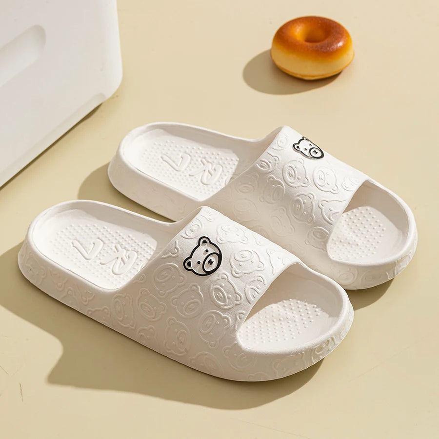 Women Casual Slippers Summer Cute Bear Cool Bathroom Anti-slip Slides Air Cushion Lightness Soft Sole Men Flat Shoes Couple